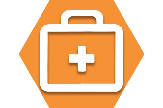 Orange hexagon with First Aid cross symbol